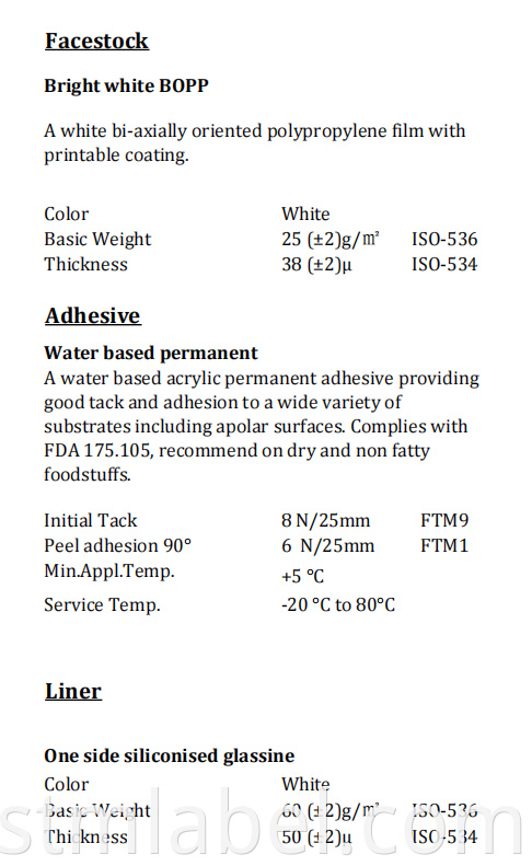 71qe1022 Bright White Bopp Water Based White Glassine